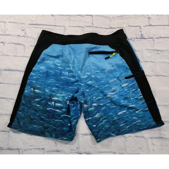 Loco Skailz MENS 34 Performance Fishing Cargo Shorts Swim Trunks Mullet Print - Picture 8 of 13